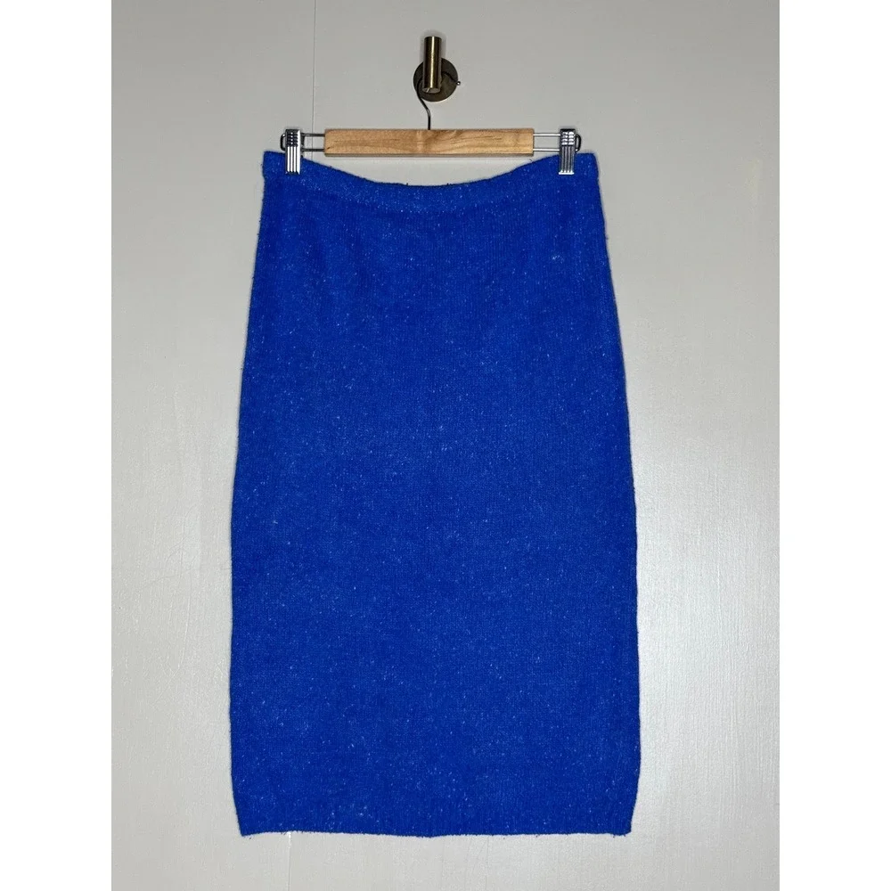 RAOUL Cobalt Blue Beaded Sweater Skirt Set Womens Small Vintage Two Piece
